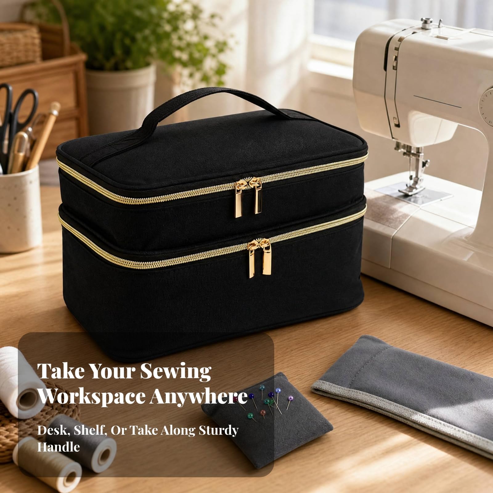 Bolsa Costura con Divisores Extraíbles Estructurado Organizador Portátil Útiles Costura Ligero para Sastres Avanzados, Hogar, Morado