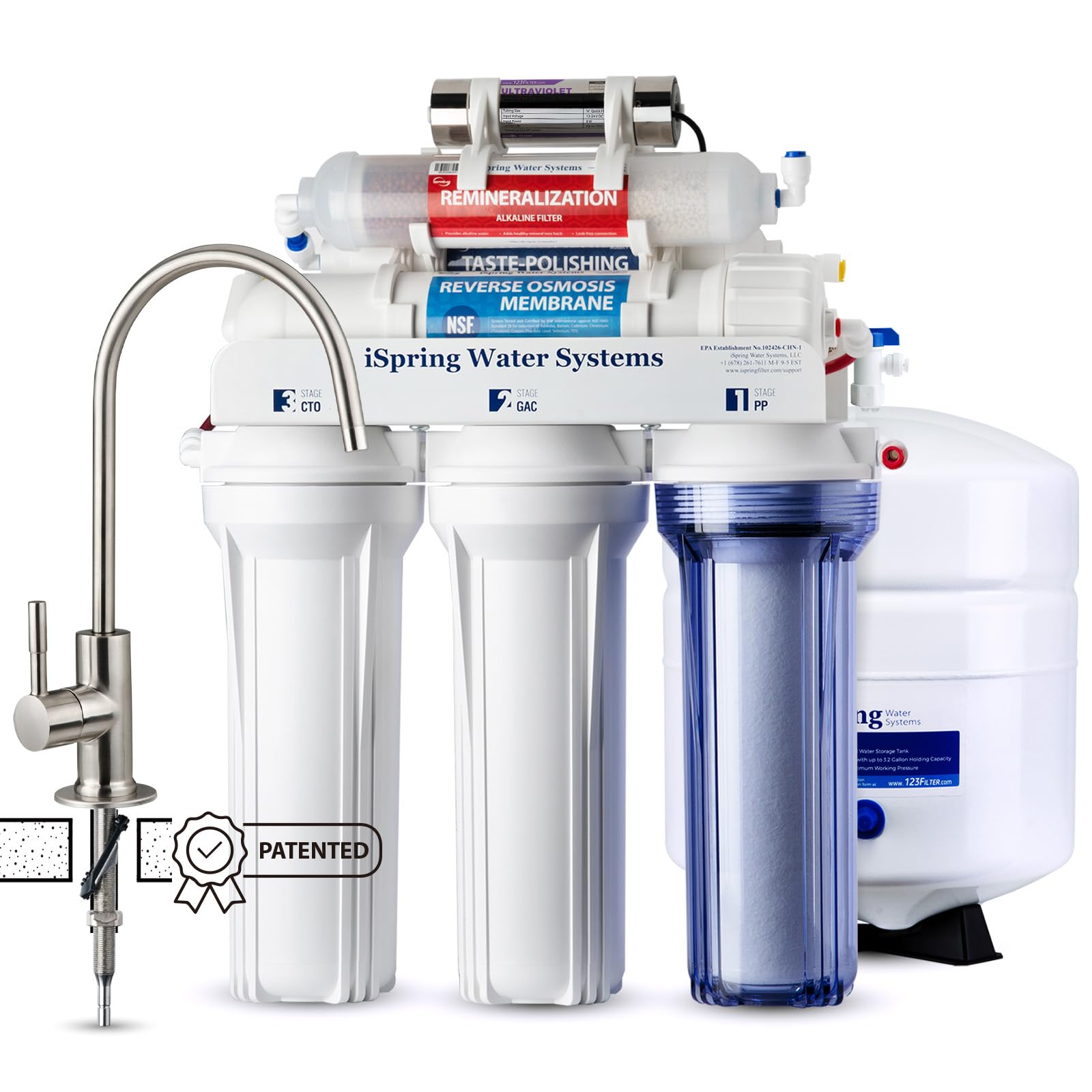 Ispring Rcc7ak-Uv 7 Stage Under Sink Reverse Osmosis Drinking Water Filtration System With Alkaline Remineralization Filter And Uv Sterilizer, 75 Gpd
