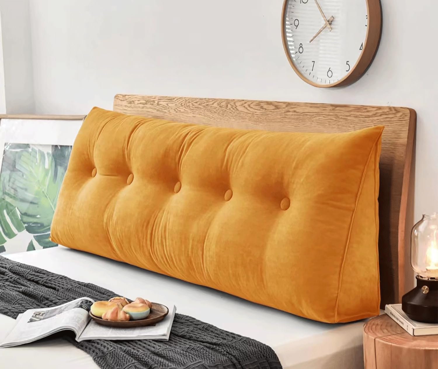 Grand coussin de tête de lit orange en velours de coton oreiller triangulaire 100cm