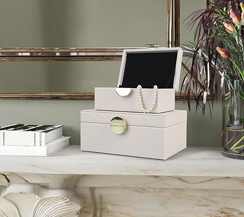 Miniatura 3 de HofferRuffer Joyeros de piel sintética, cajas decorativas, organizador de accesorios con decoración de herrajes dorados, juego de 2 piezas de cuero