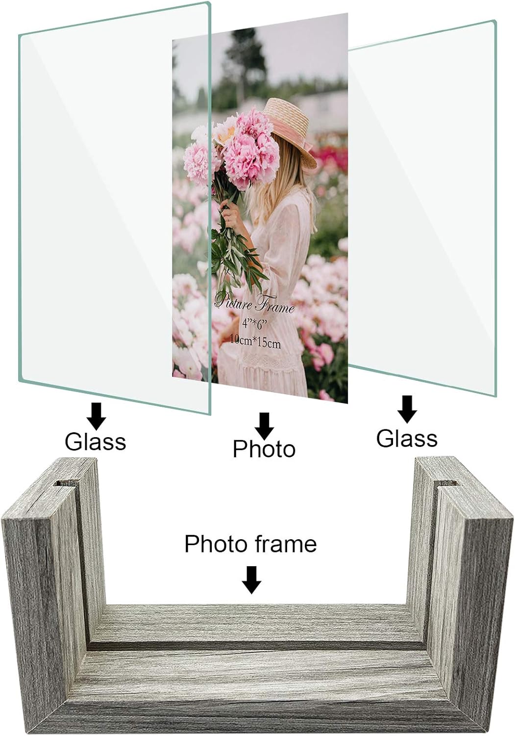 CRUGLA 4x6 Picture Frames Small Set of 2, Glass Frameless Frame Photo Tabletop Display 4 by 6 Photograph Home Decor -