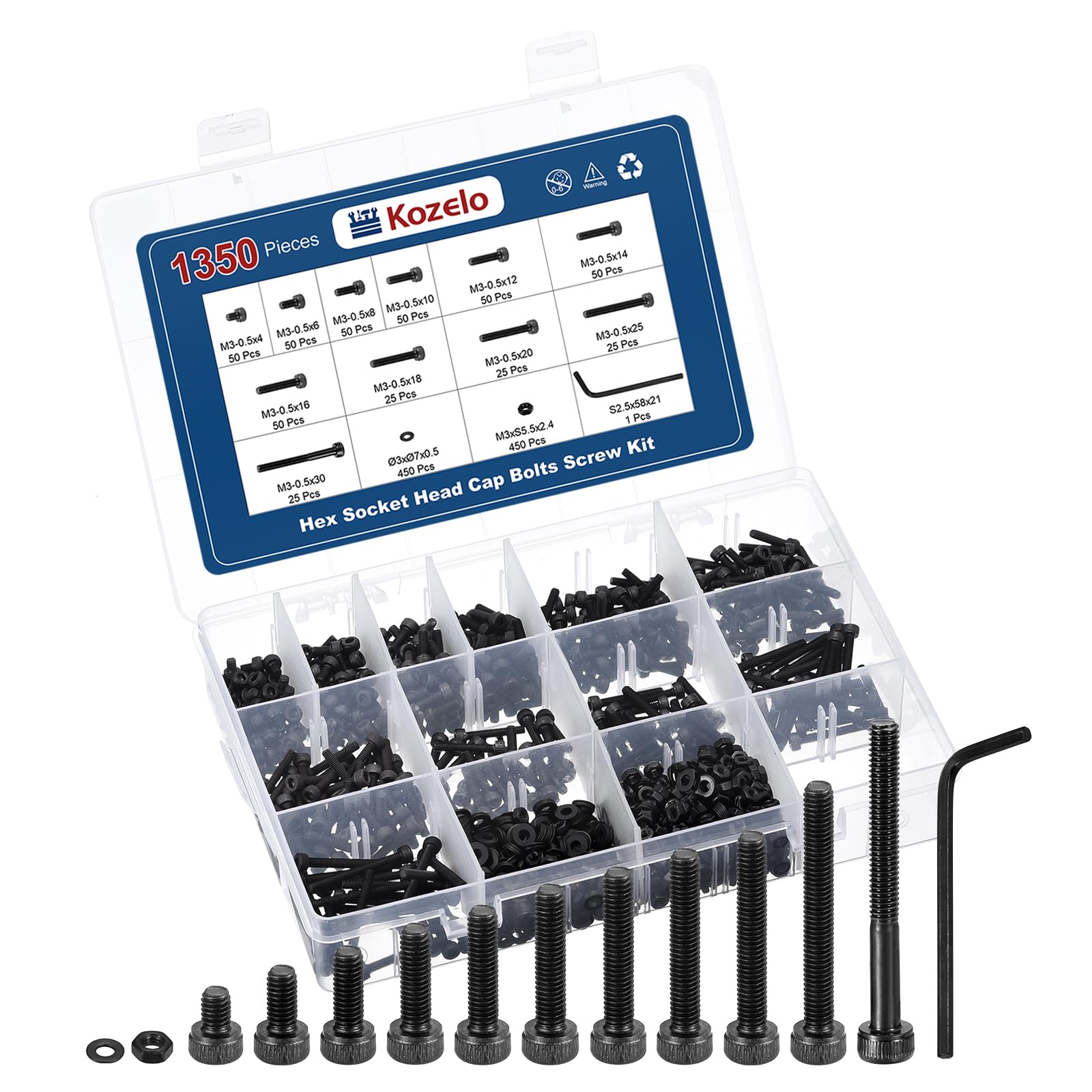 Kozelo 1350pcs Socket Head Cap Screws Bolts Nuts Assortment Kit