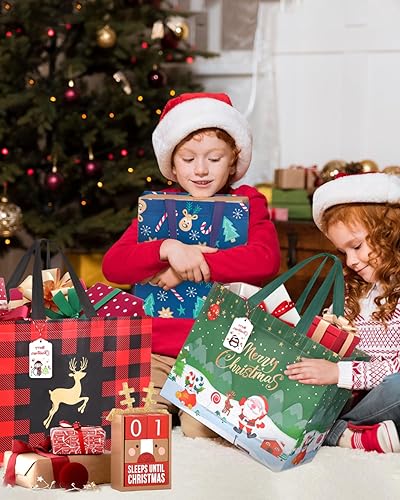 Miniatura 6 de Paquete de 20 bolsas de regalo de Navidad de varios tamaños, bolsas de regalo reutilizables que incluyen 4 bolsas de Navidad extra grandes, 8