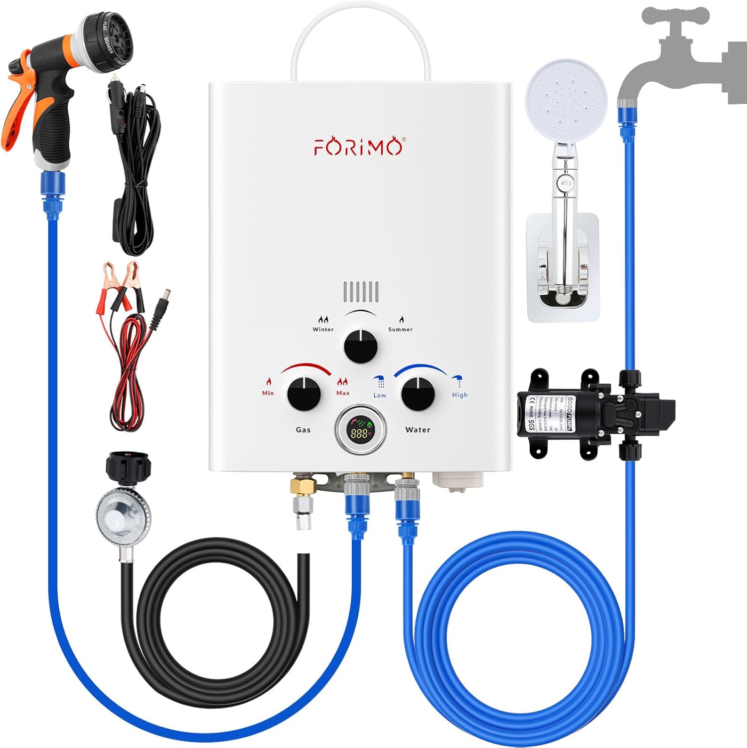 Tankless Water Heater Propane,2.11GPM 8L Outdoor Portable Water Heater,with 2 GPM Water Pump, with Digital Display Multi-Protection for Camping Trips Boat Cabins