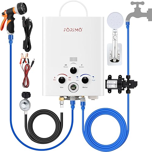 Tankless Water Heater Propane,2.11GPM 8L Outdoor Portable Water Heater,with 2 GPM Water Pump, with Digital Display Multi-Protection for Camping Trips Boat Cabins