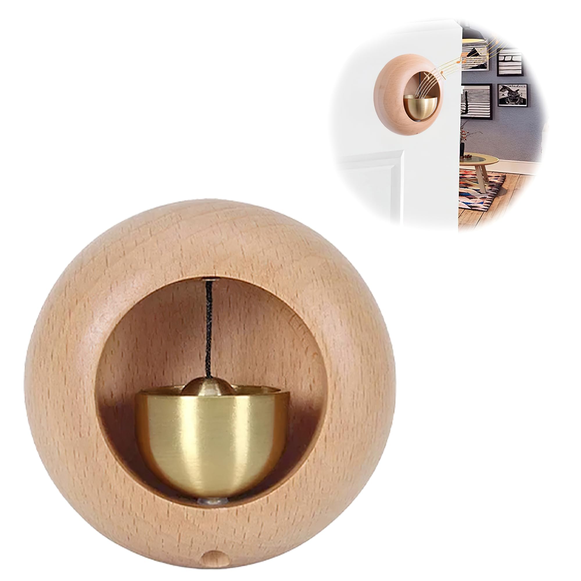 WISKA Antique Chinese Style Dopamine Round Wooden Doorbell - Small Brass Opening Entry Alert Chime, Shopkeepers, Ofiice Hanging Decoration, Wireless Home Entrance Decor Door Bell (Light Brown) (B0CT3JMX5L) Amazon Price History, Amazon Price Tracker