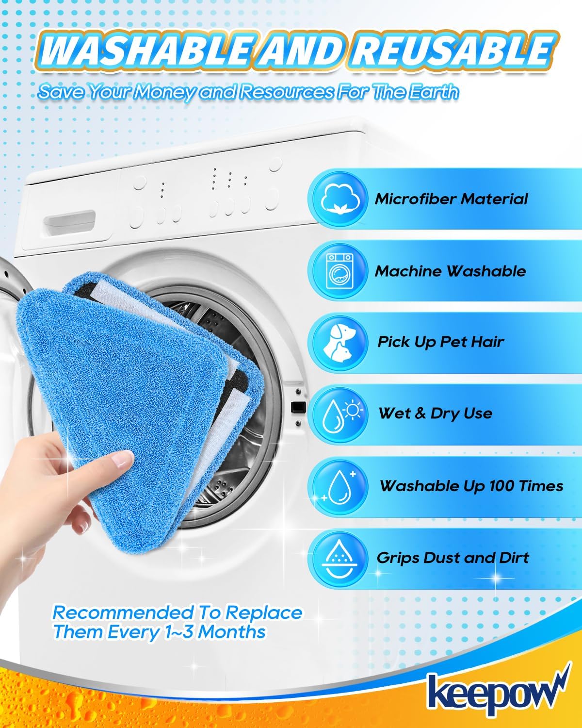 KEEPOW 4+10 Pack Reusable Steamer Mop Pads, Compatible with Wagner 905e, 915e and 925e Steamers(Mop is Not Included)