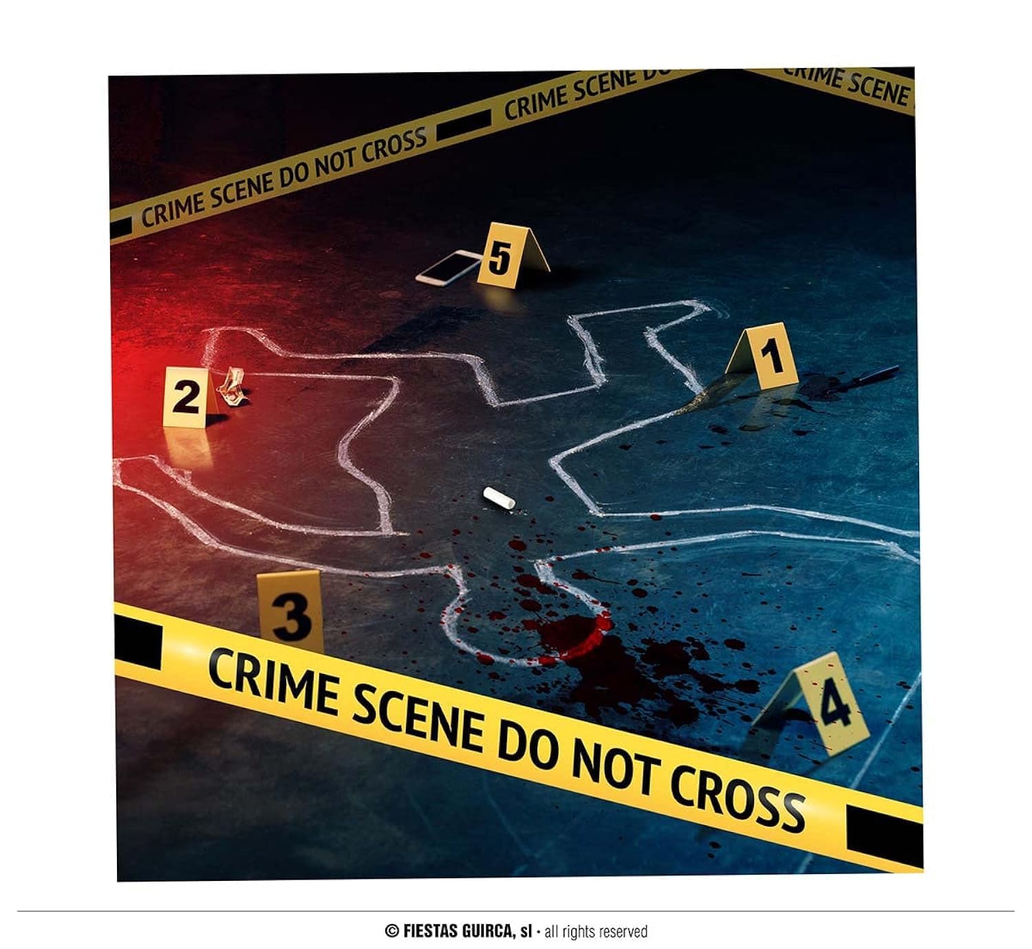 FIESTAS GUIRCA | Crime Scene Set with Tape (9m) - Halloween and Scary Party Decoration - Includes Numbers, Tape, and Chalk - Ideal for Police and Mystery Themes - Yellow