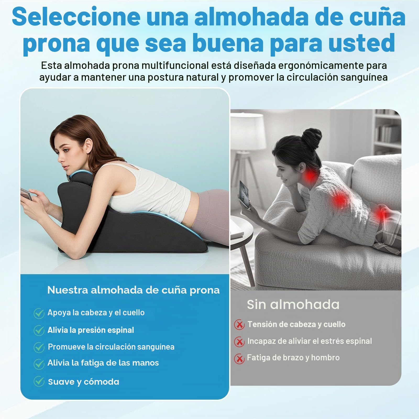 MINGPINHUIUS Cojín de cuña, cojín de Lectura y cojín Lumbar, cojín de relajación para Cama, sofá y Suelo, cojín ortopédico de Apoyo contra el Dolor de Espalda y Cuello, de Espuma viscoelástica