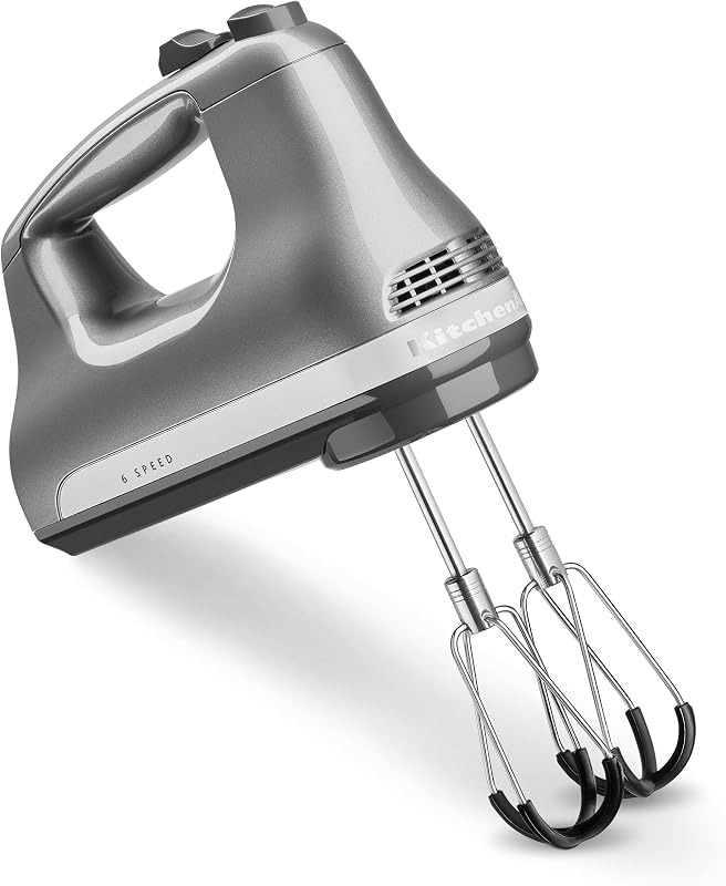Mezclador manual de 6 velocidades con batidoras Flex Edge, KHM6118, Contour Silver | 6 velocidades, batidoras Flex Edge aptas para lavavajillas, clip de almacenamiento integrado. Accesorio pro whisk