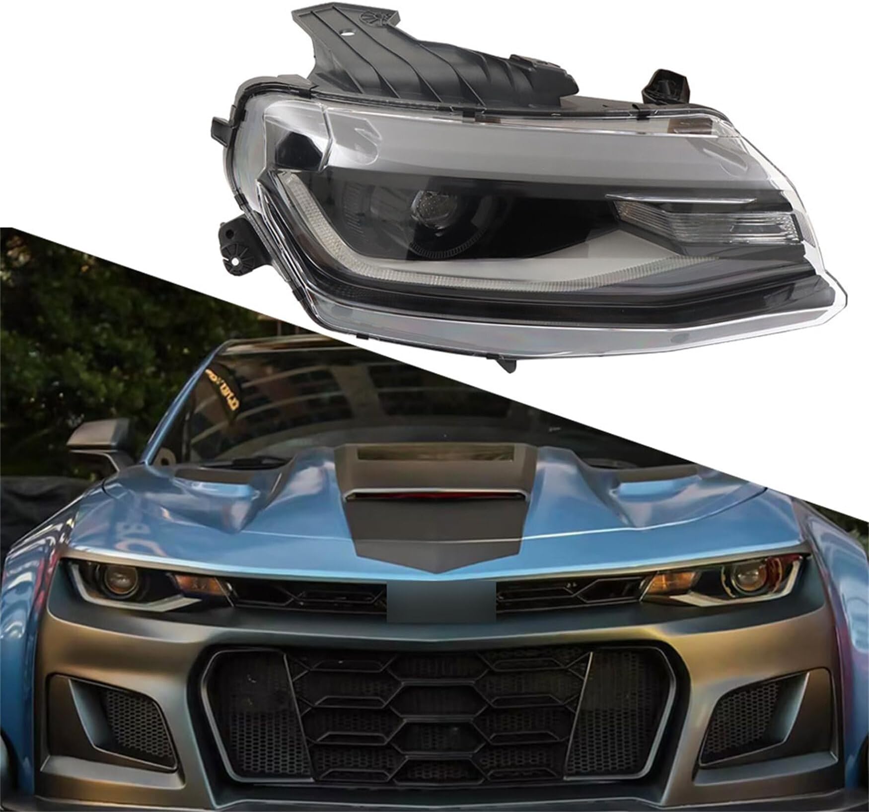WFLNHB Headlight Assembly Replacement for Chevy Camaro 2016-2022 Black Headlights with DRL Set Passenger Side 84364824