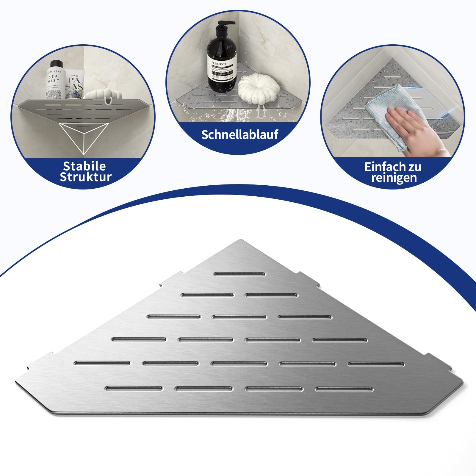 Duschablage Ecke Edelstahl,Heavy Duty Eckregal für Geflieste Wände | 3 mm Stärke, vertieftes Badezimmer-Regal, pentagonales Duschregal Ecke für die Dusche, gebürstete Ablage Dusche, 1 Stück