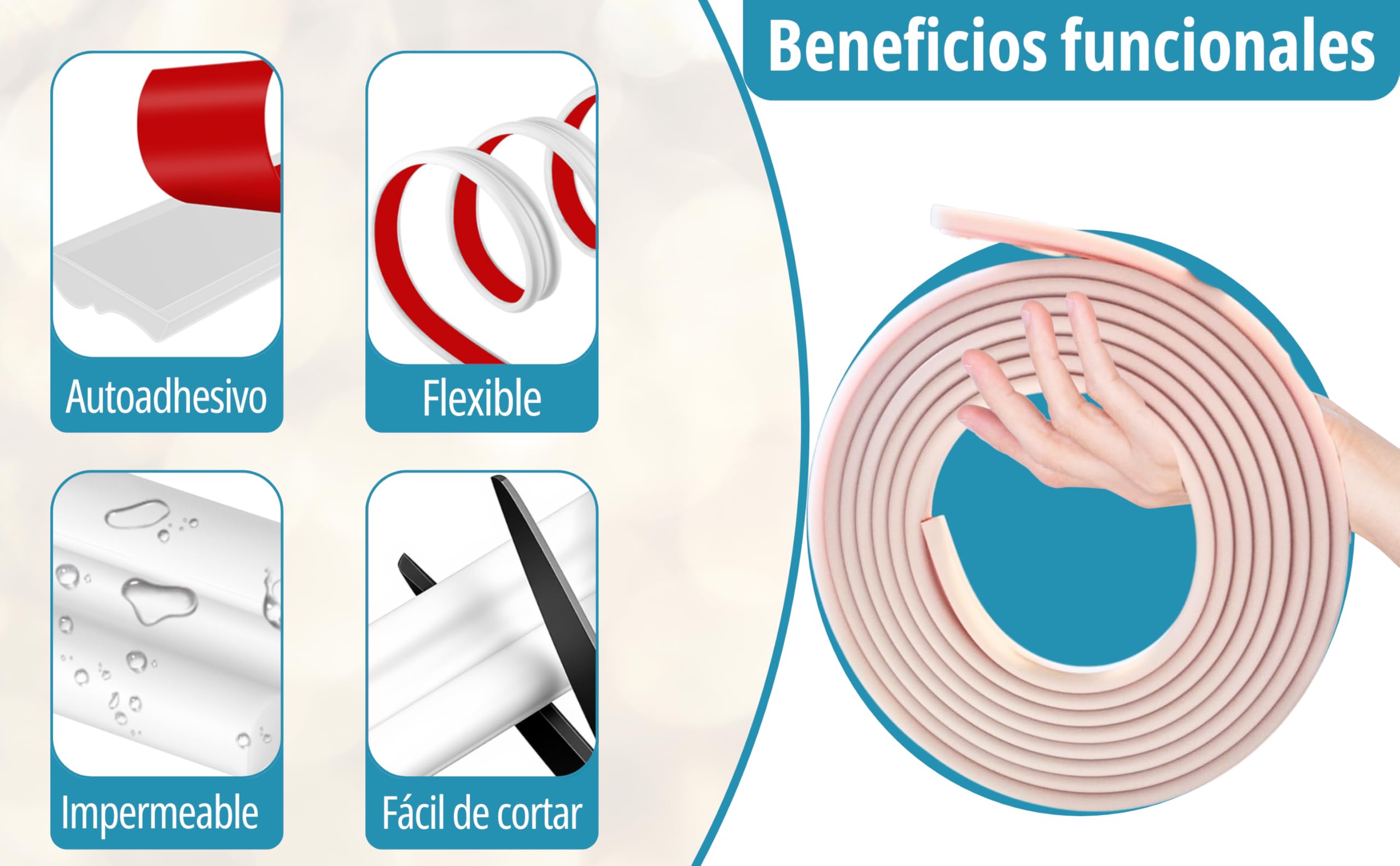 Moldura decorativa de pared autoadhesiva de PVC flexible 5 m x 2,3 cm – Moldura blanca para interior