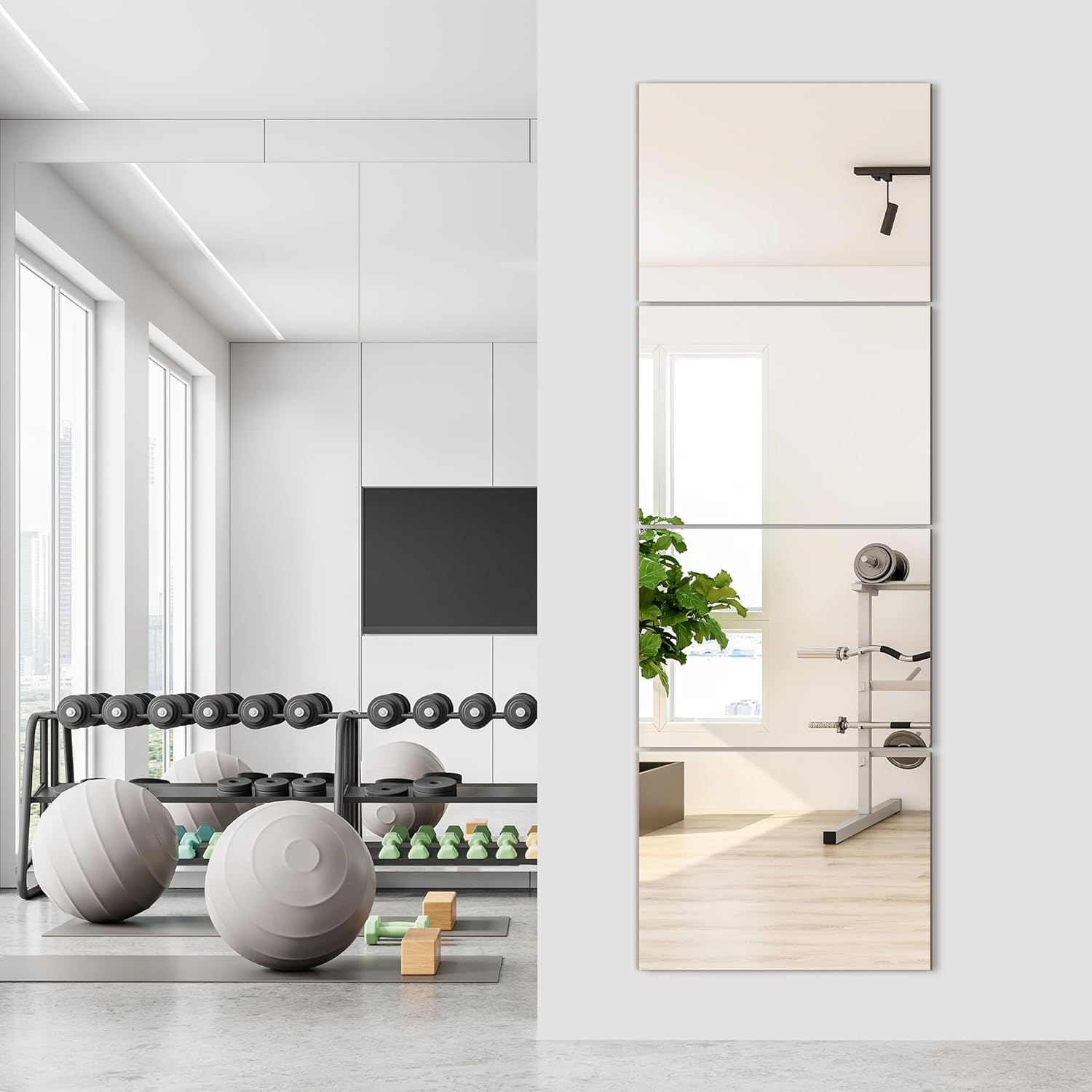 TRAHOME Wall Mirror Tiles, 16"x12"x4PCS Full Length Home Gym Mirror for Garage, Bedroom, Living Room, Over The Door