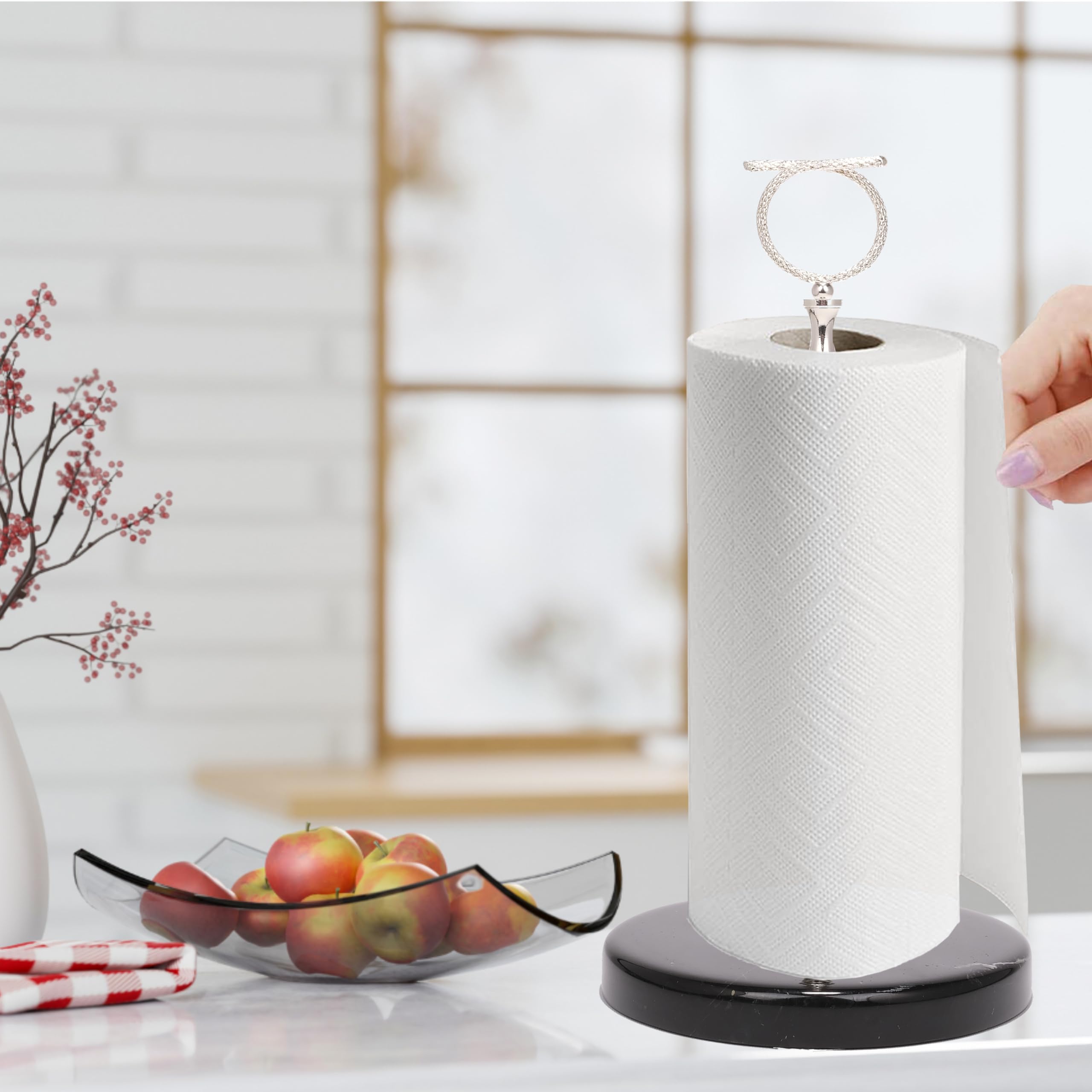 Y Luxe Black-Silver Marble Countertop Paper Towel Holder, Elegant Kitchen/Bathroom Accessory -Standing Paper Towel Holder - Image 2