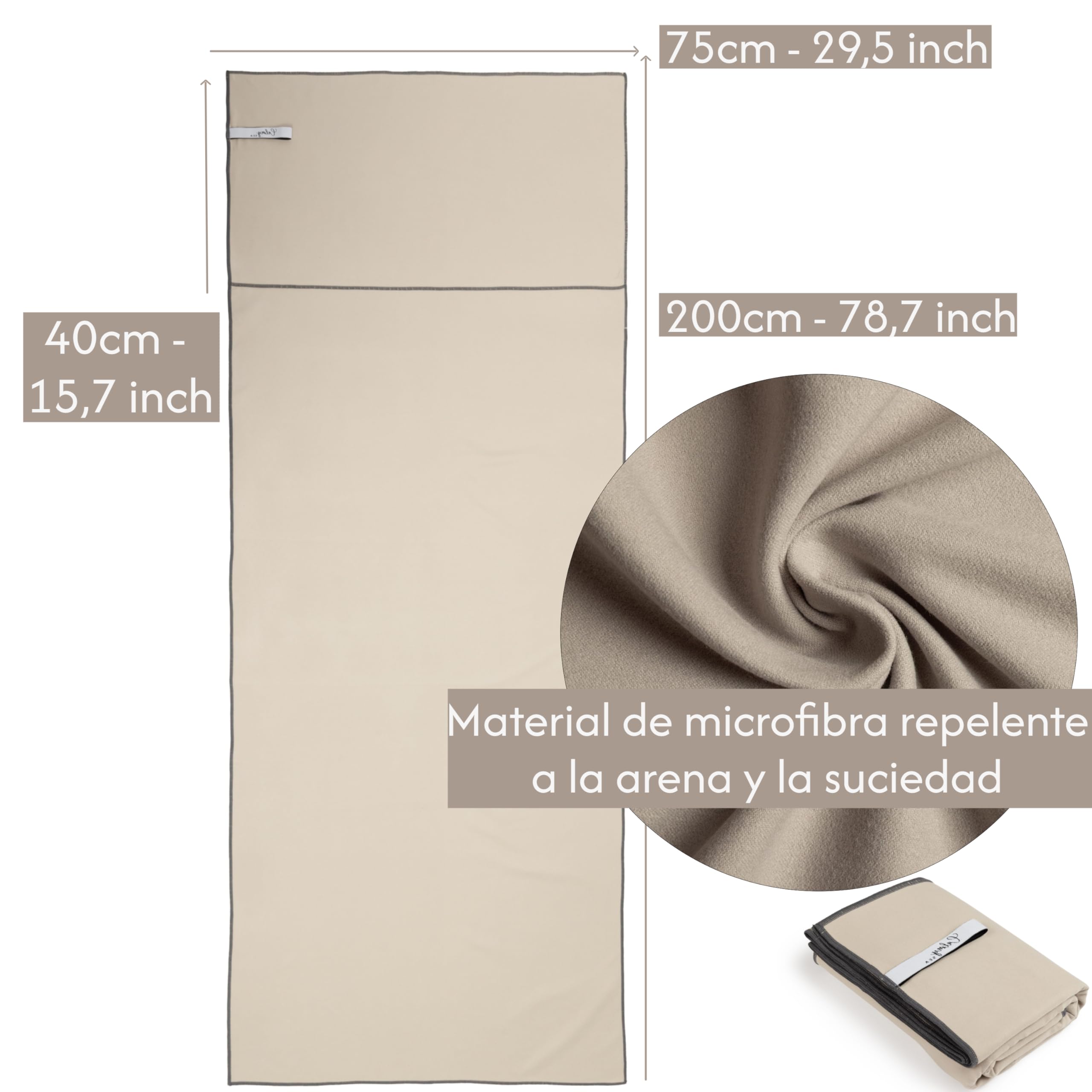 Lot de 2 toallas para tumbona - 200 x 75 cm - Con capucha - De microfibra - Peso ligero - Para tumbona de jardín - Con funda - Funda de tumbona de playa (beige, 2)