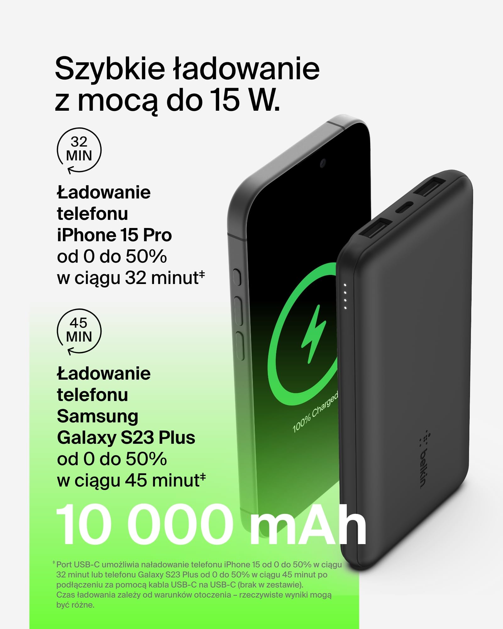 Belkin ładowarka Przenośna, Zestaw Power Bundle 5 w 1: powerbank 10000 mAh, 2 ładowarki USB-C 25 W (z wtyczkami UE i brytyjską), kabel USB-C 60 W, etui podróżne – szybkie ładowanie, kompaktowa