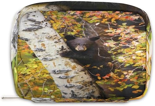 Bolsa de maquillaje con diseño de mandala para bolso, bolsa de cosméticos de viaje, pequeña bolsa de aseo resistente al agua, Oso negro