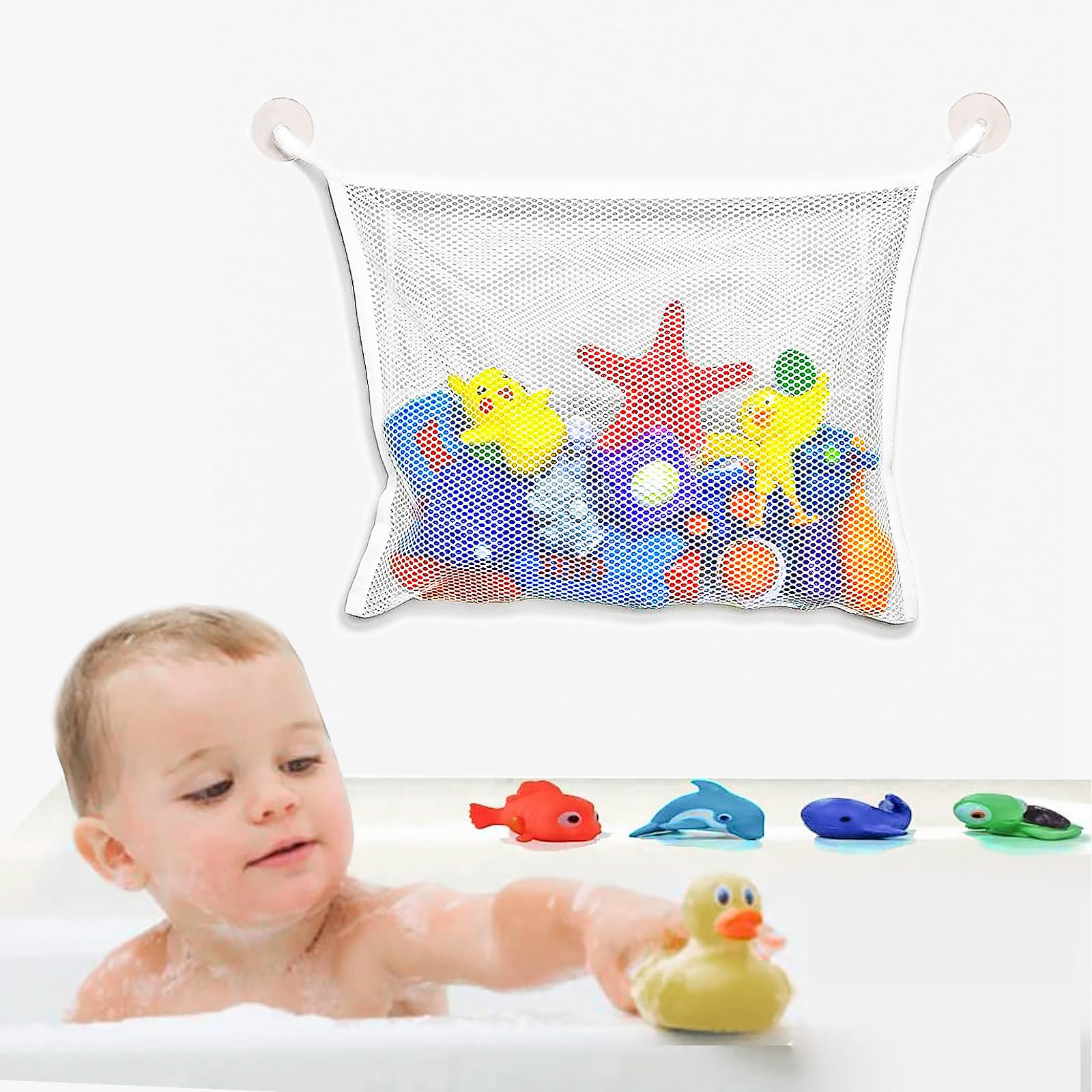 2 Pcs Mesh Bath Organizer Set – Clear Waterproof Toy Storage Bags for Bathtubs, Prevent Mold Growth with Hanging Mesh Solution