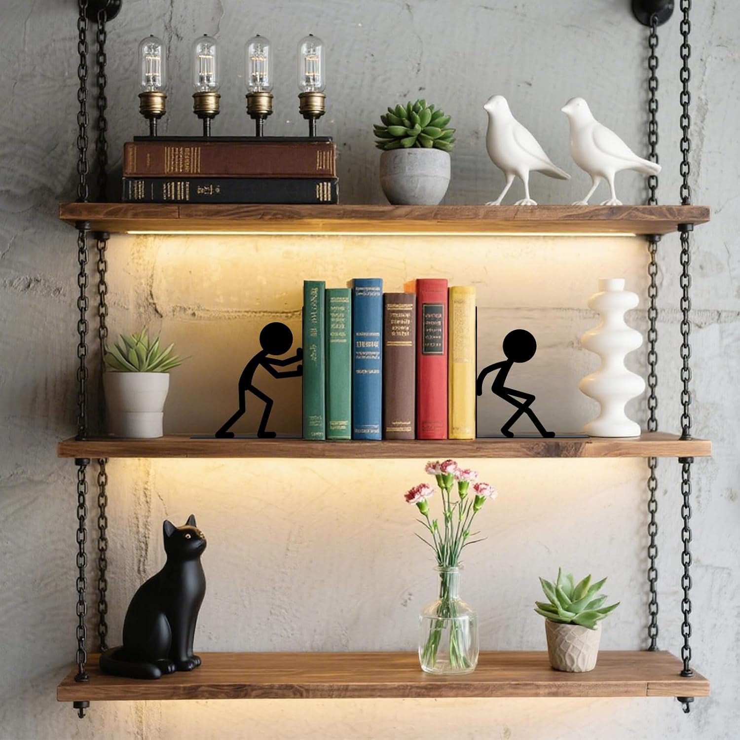 Metal Figurine Bookends People Bookends Decorative Cute Book Ends for Shelves Shelf Stoppers for Reading Decor Bookshelf Decor Home Office Desk Decor image 5