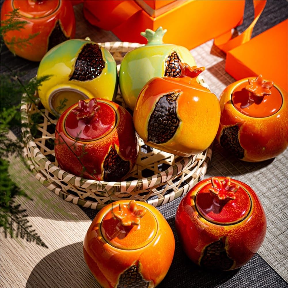 Tea Coffee Sugar Canisters Kreative Granatapfel Kleine Teedose Keramik Versiegelt Dose Tee Vorratsbehälter Dose Tee-Set Doppel Dose Geschenkbox Set Küchendosen (A)