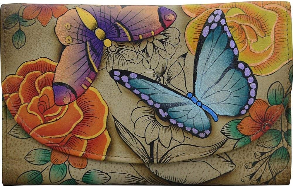 Anna by Anuschka Women's Geniune Leather Hand Painted Large Three Fold Checkbook Clutch Wallet