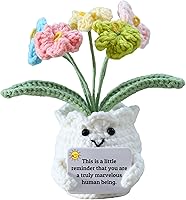 YOOJEE Handmade Crochet Forget-Me-Not Flowers Pot Desk Decor - Inspirational Gift with 'Little Reminder' Card for Coworkers Teachers Moms