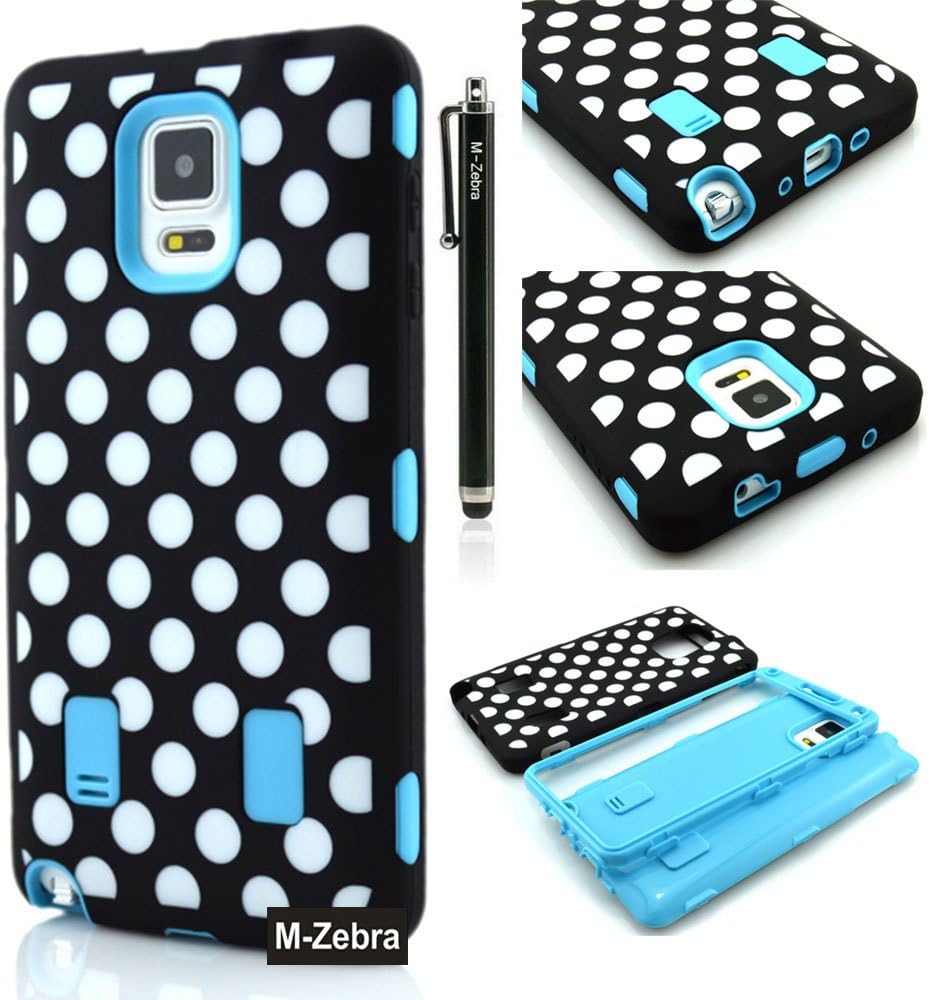 Note 4 Case, M-Zebra Galaxy Note 4 Case Cover - Shock Absorption / High Impact Resistant Full Body Hybrid Armor Protection Defender Case Cover for Samsung Galaxy Note 4,with Screen Protectors+Stylus (Black)+Cleaning Cloth (Polka Dot Blue)