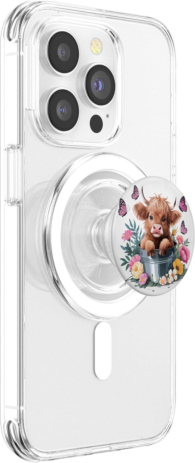 Adorable Baby Highland Cow with Flowers & Butterflies PopSockets PopGrip for MagSafe