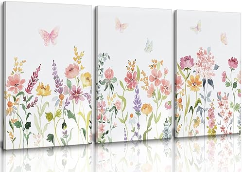 3pcs Framed Watercolors Flower Canvas Wall Art Colorful Nature Floral