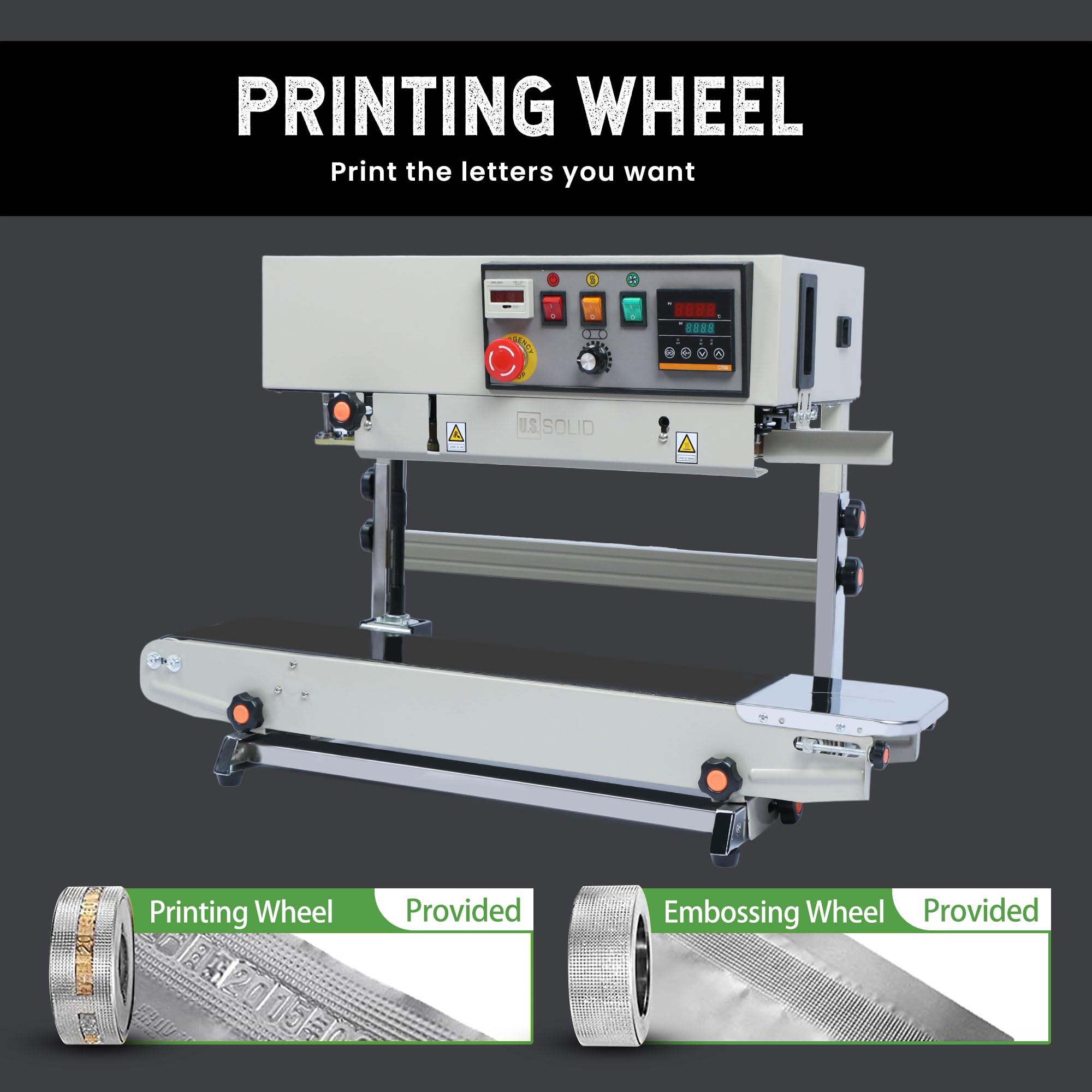 U.S. SOLID Vertical Automatic Continuous Sealing Machine with Digital Temperature Control, Vertical Band Sealer for 0.02-0.8mm PVC Bag Films Stamp Coding 110V/60HZ