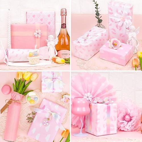 Miniatura 5 de Larcenciel Papel de seda, 50 piezas de papel de seda rosa con estampado de pies de bebé para bolsas de regalo, lindo diseño de niña para baby