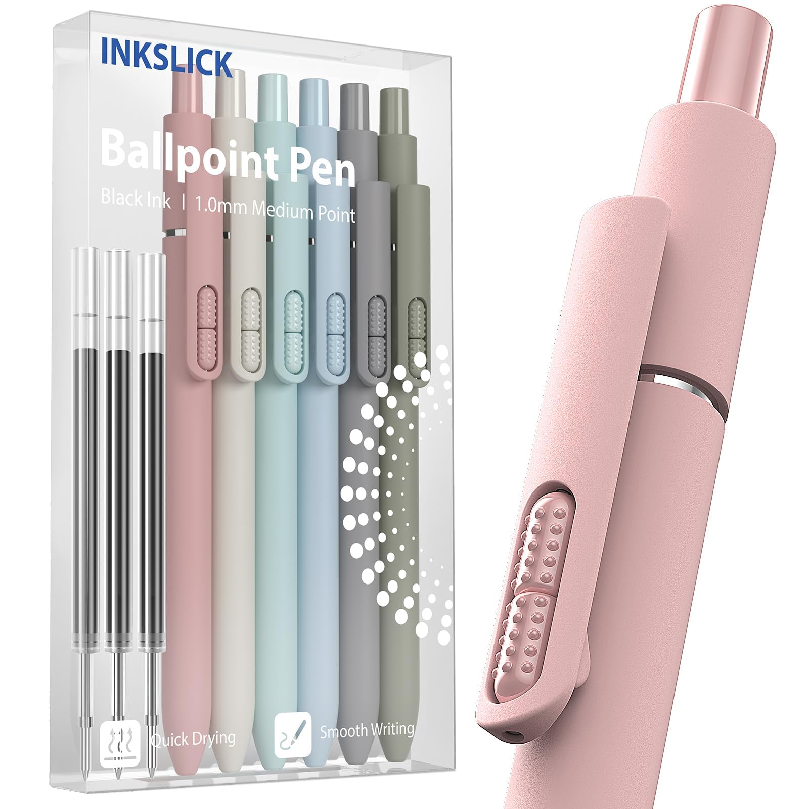 9 Stück glatte Kugelschreiber, 1,0 mm, schwarze Stifte zum Schreiben | Medium Point Retractable Fidget Pens for Adults, Nurses, Teachers, Journaling, Office, School (6 Pens & 3 Refills)