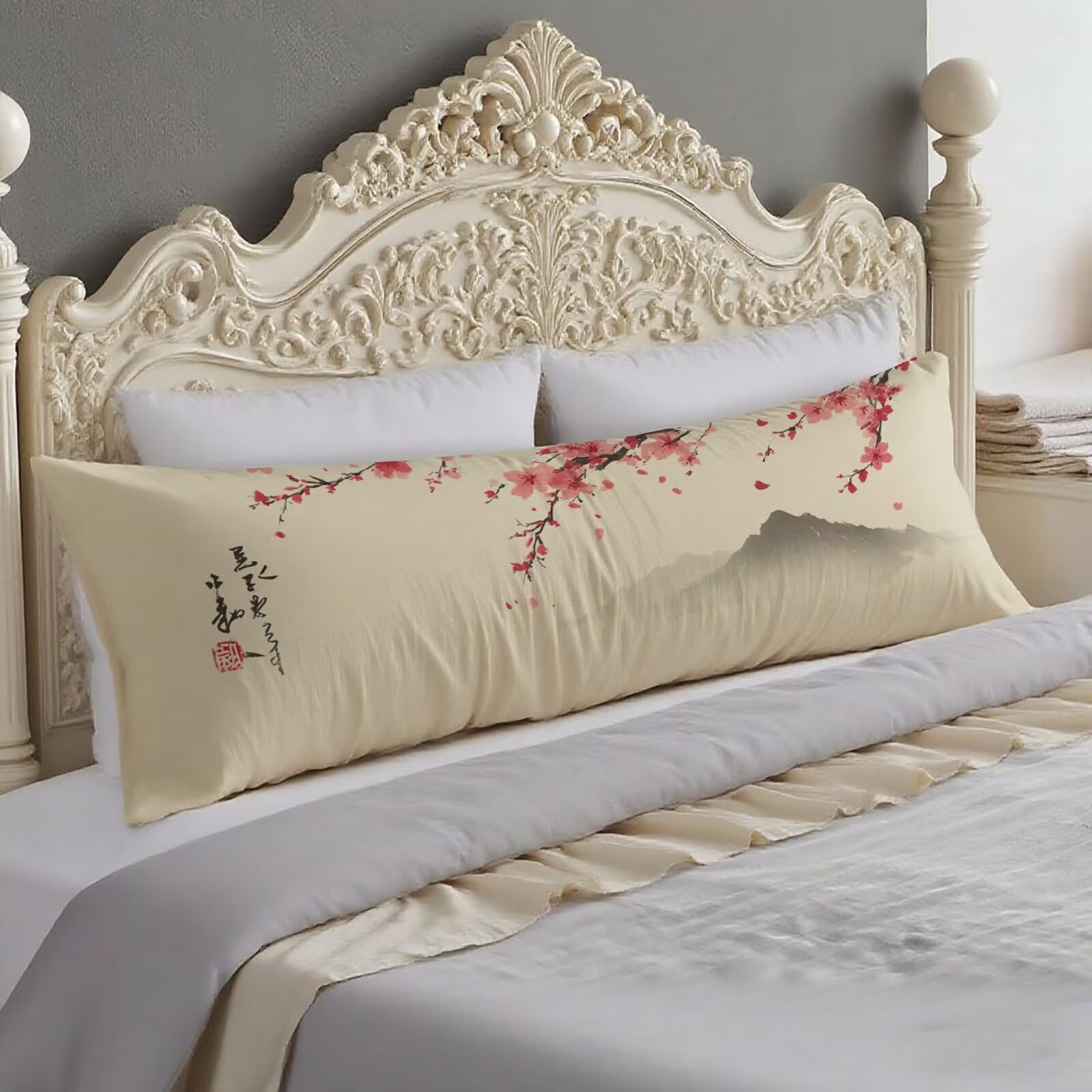 Housse traversin 40x140 cm crème motif rose idée cadeau femme