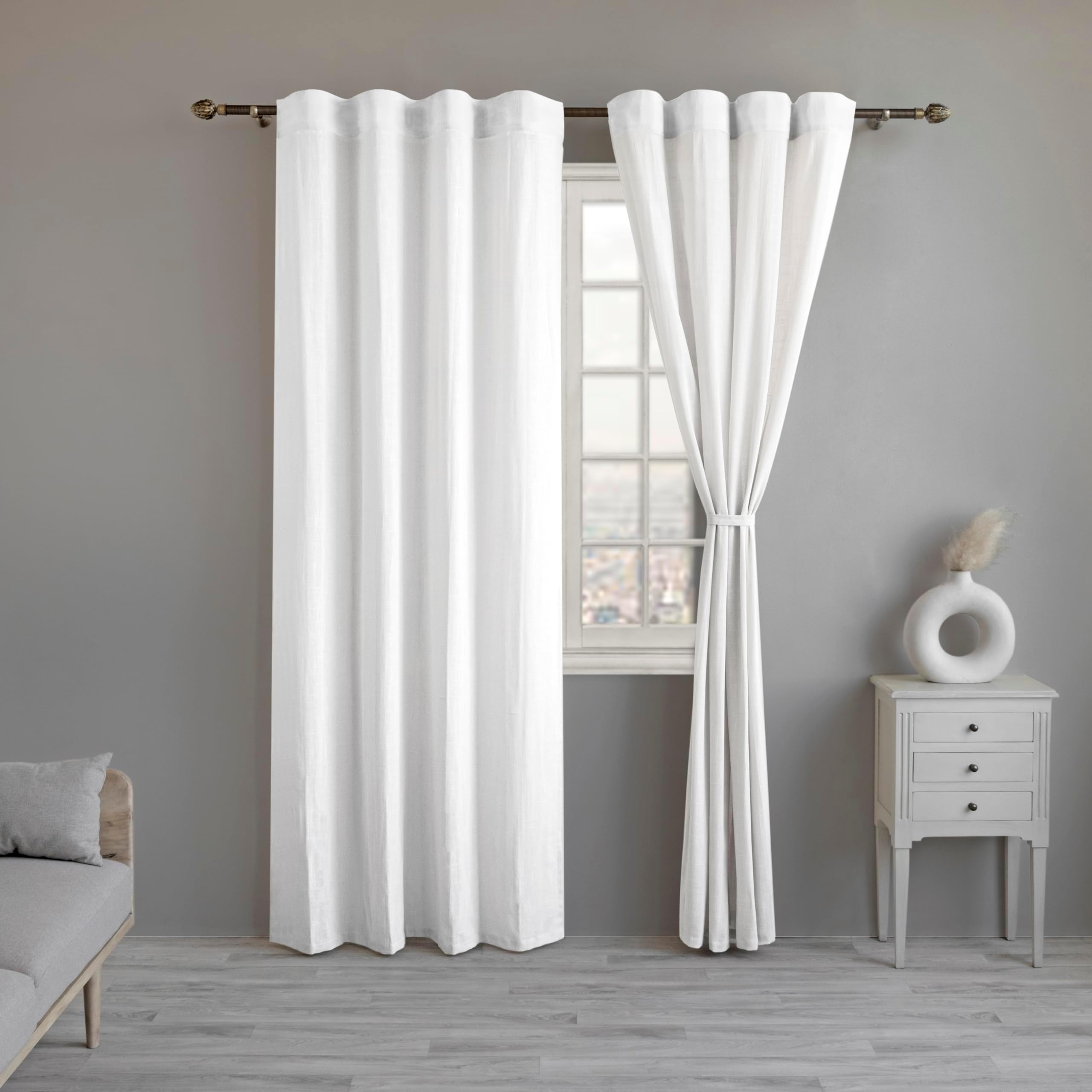 LINENWALAS Cotton Linen Semi Sheer Curtains for Bedroom & Living Room 2 Panels Set 213 cm- Length, Rod Pocket Window Curtain Balance Privacy & Light (W-132 x L-213 CM) / White)