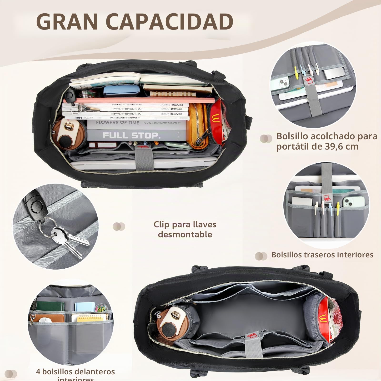 RAINSMORE Maletin Portatil 15,6 pulgadas Mujer Grande Bolso Profesora con Compartimentos Aislantes Bolsa de Trabajo para Enfermera Oficina Universidad Shopper