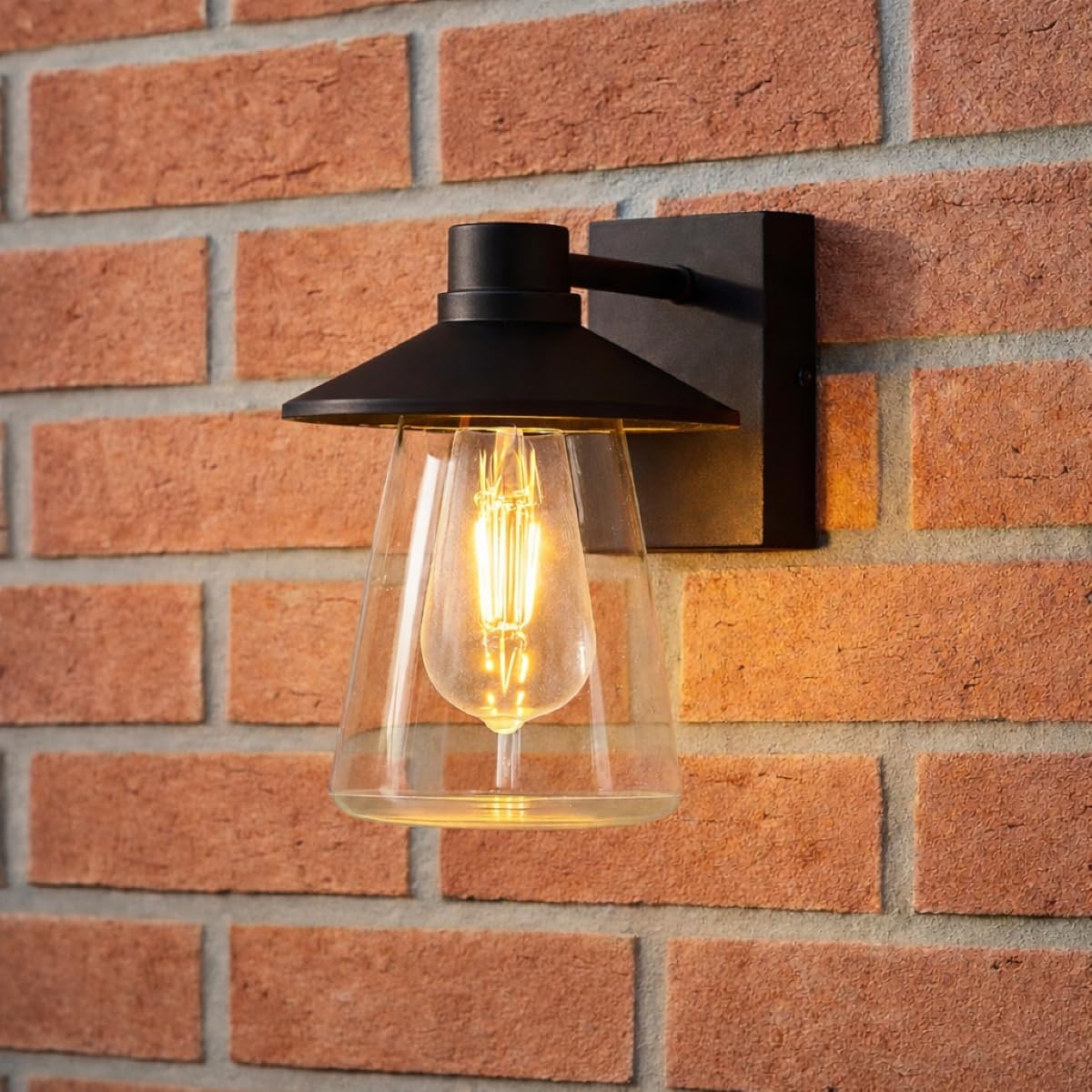 CGC Lighting Black Outdoor Wall Light Lantern - Bell Shape Clear Glass Diffuser E27 IP54