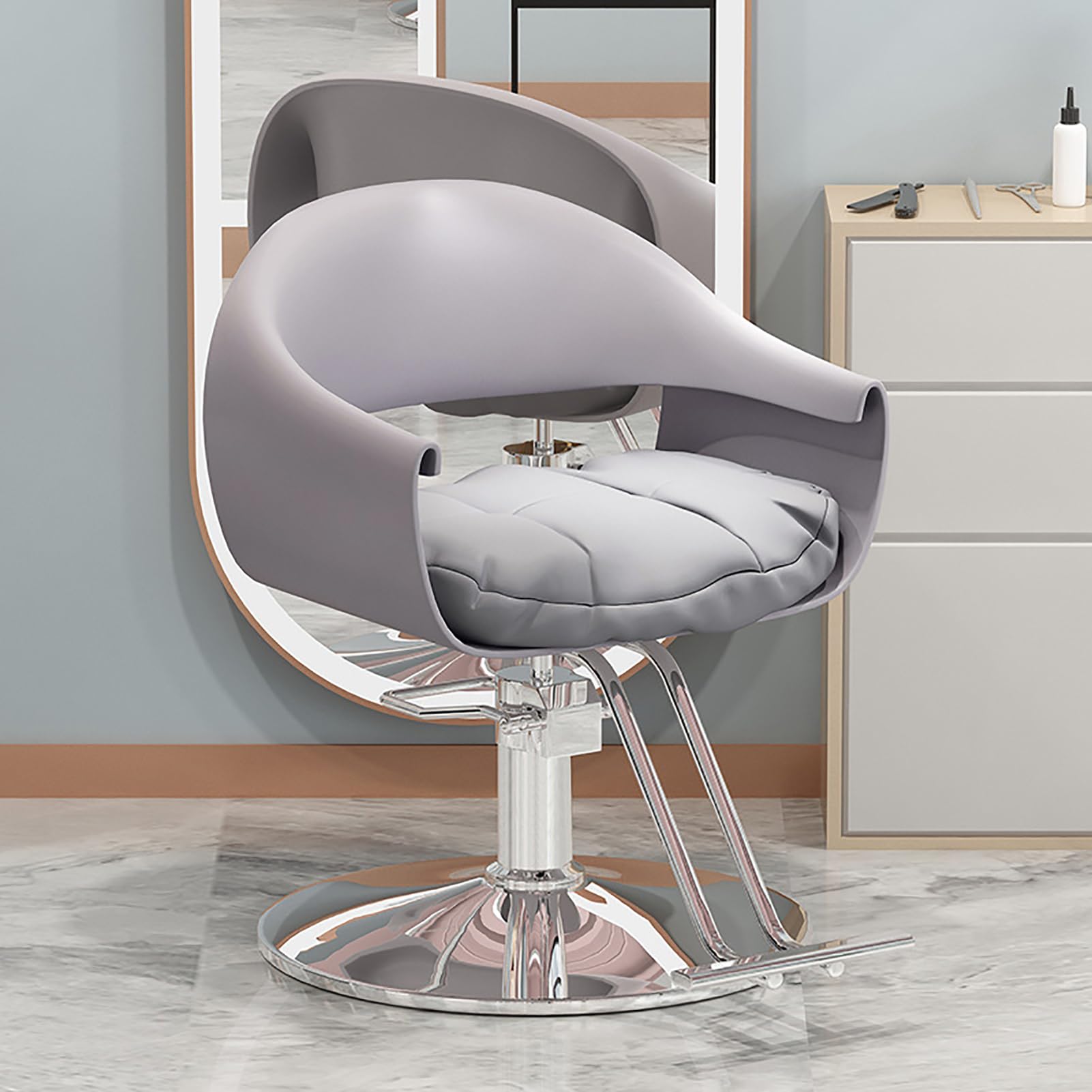 OZBMA Hydraulic Swivel Salon Chair with Adjustable Backrest and Footrest for Professional Hairdressing Barber Services (D round)
