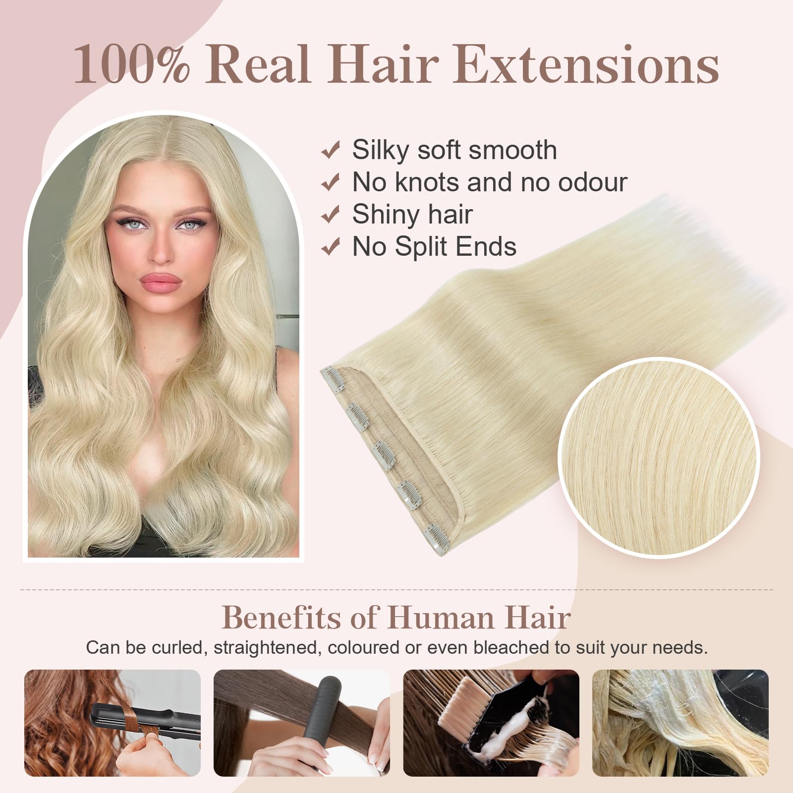 SEGOHAIR Hair Extensions Clip in Human Hair Extensions, 18" One Piece 5 Clips Thick Clip in Hair Extension - Image 3