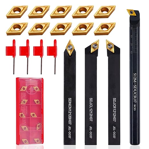 Indexable Lathe Turning Tool 14Pcs Kit 1/2" (12mm) Shank, Includes 4Pcs Metal Lathe Tool Holders and 10Pcs Carbide Inserts for Turning Boring Grooving Cutting Threading Carbide Turning Tool