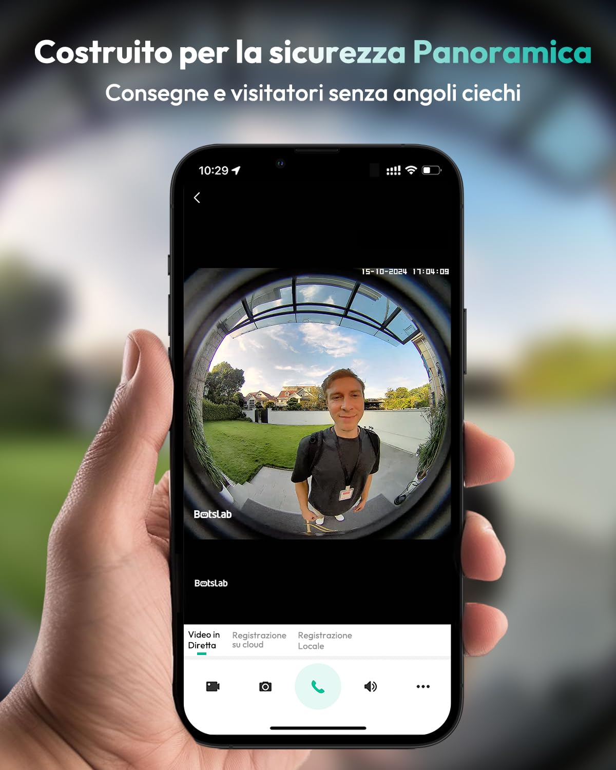 BOTSLAB Videocitofono, 5MP Telecamera WiFi Esterno Senza Fili 180°, Burata Della Batteria di 150 Giorni, Nessun Canone Mensile, Rilevamento umano, Sirena, Audio Bidirezionale, 2,4GHz