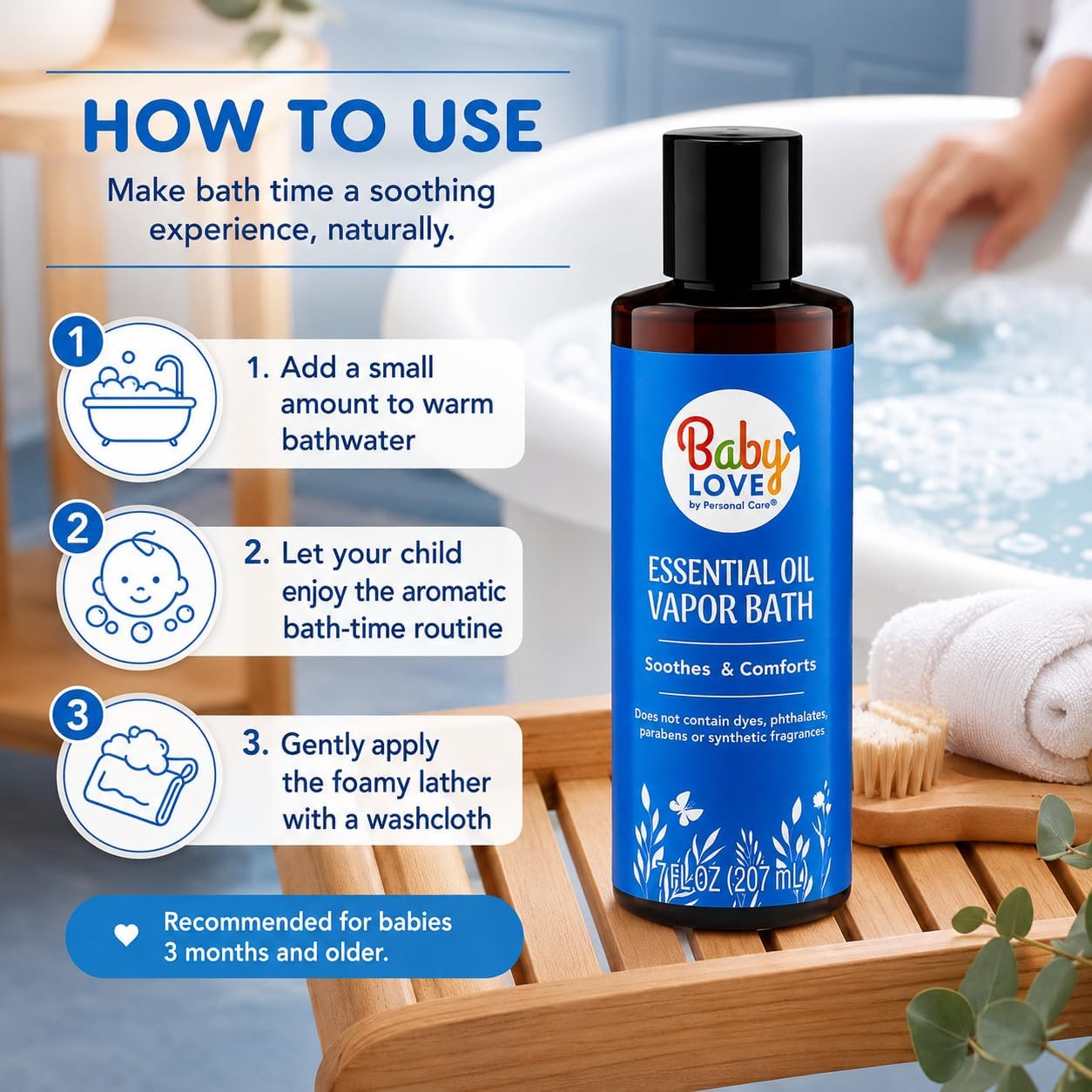Baby Love Baby Bubble Bath with Essential Oil Blend, Plant-Based Formula with Eucalyptus, Tea Tree & Lavender Oils, No Parabens, No Phthalates, 7 fl oz