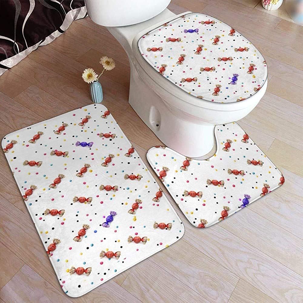 Balance-Life Bonbone Funny Bathroom Rug Mats Set 3 Piece Fashion Anti-Skid Pads Bath Mat + Contour + Toilet Lid Cover