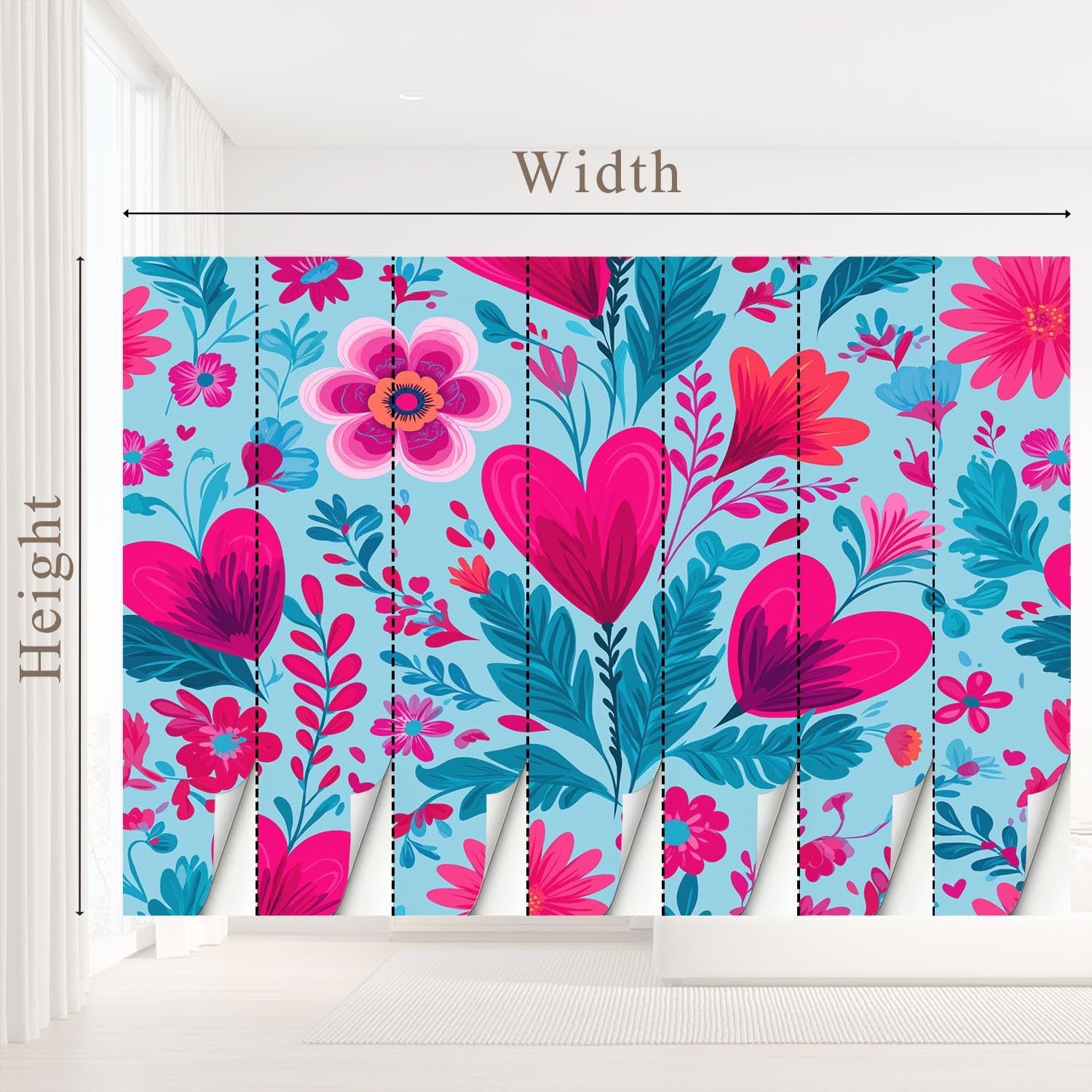 Tapeta 3D botaniczna, geometryczna, romantyczna 274 x 254 cm, fototapeta, elegancka, w kształcie serca, kwiatowa, świeża tapeta mural do sypialni, przedszkola, malowniczego ogrodu