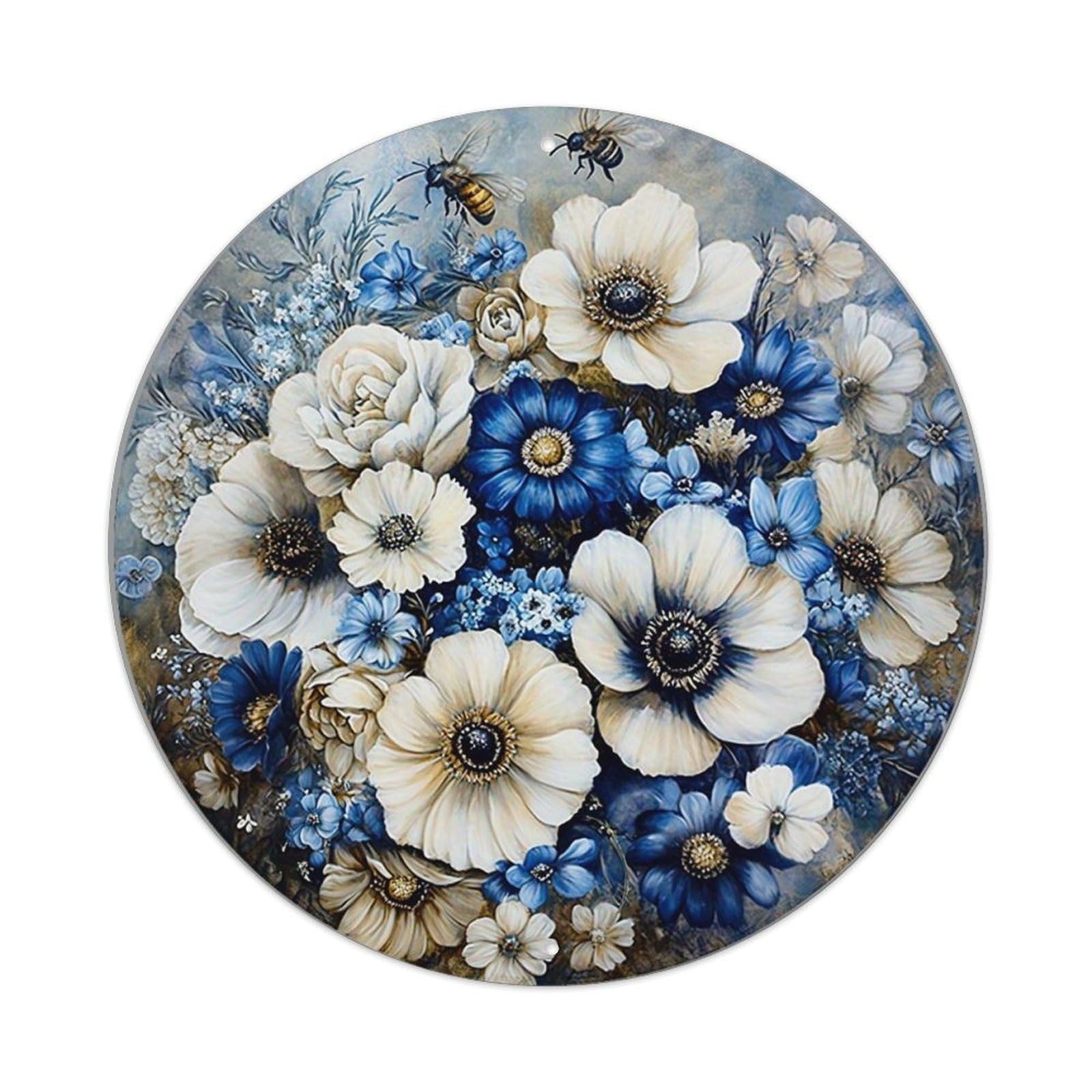 Jdyansheng Vintage Blue And White Floral Bouquet Tin Sign Metal Poster Metal Signs For Home Man Cave Bar Cafe Kitchen Laundry Room Wall Decorations 8X8 Inches