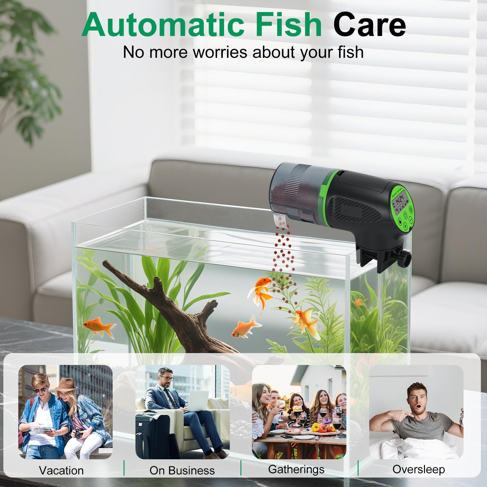Lychee Automatic Fish Feeder for Aquarium-200ml Timed Dry Fish Food Vacation Feeder with Two Feeding Rings-Moisture-Proof LCD Display for Tank Pond - image 8