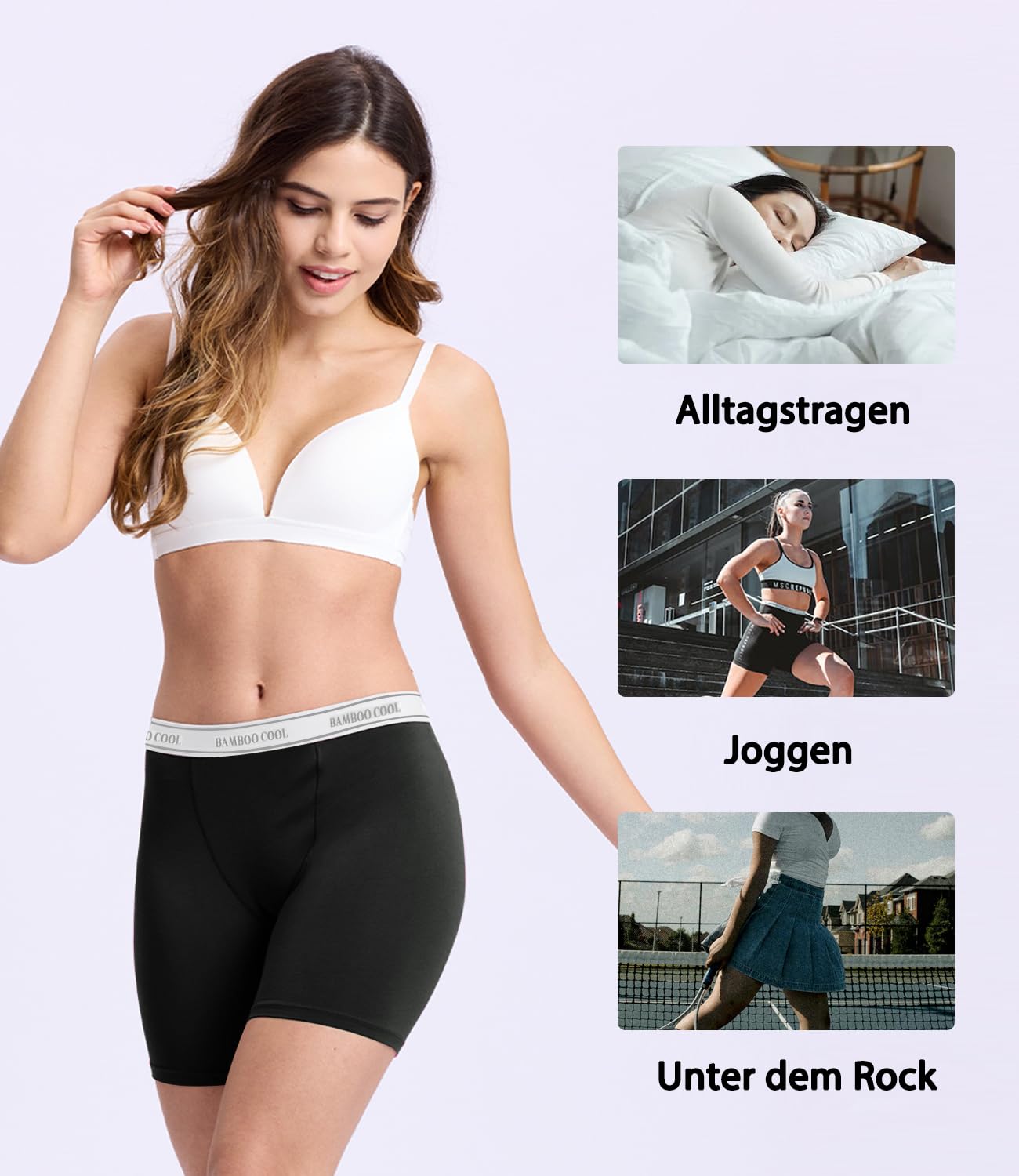 BAMBOO COOL Boxer a gamba lunga, da donna, in bambù, con gambe, confezione da 5