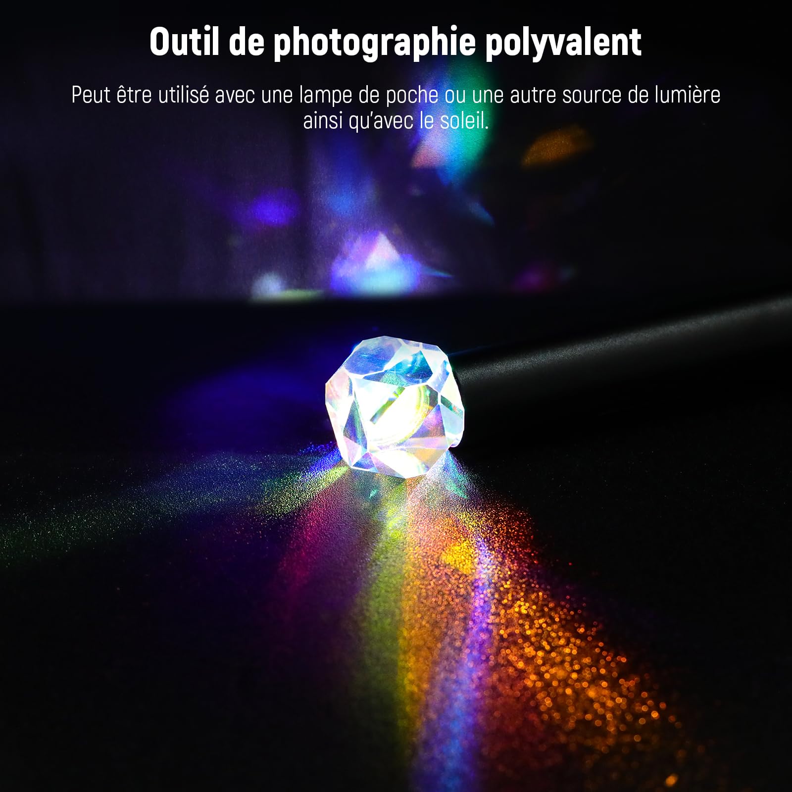 NEEWER Prisme Polyèdre Cristal K9 de 20mm, Cube en Verre Optique Couleur HD, Prisme à Dispersion RGB, Prisme Optique à Facette pour Photographie,Décoration,éducation Physique du Spectre Lumineux,CY004