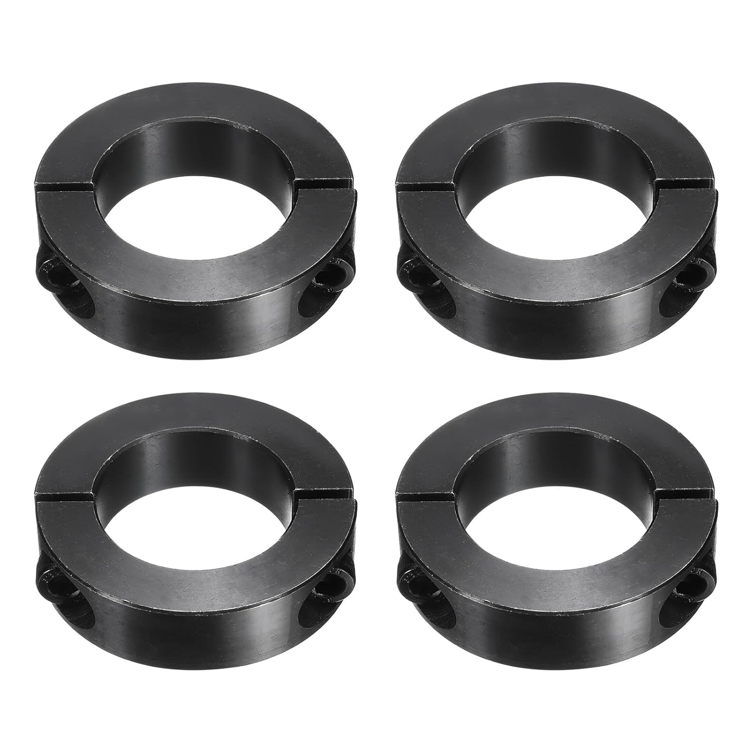 uxcell 4Pcs Double Split Shaft Collar, 45mm Bore One Piece Clamping Collar 73mm OD 19mm Thickness Black Oxide Lock Collar Clamp with Set Screws (1045 Steel)