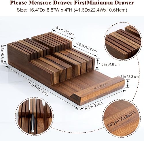 Miniatura 4 de Bloque de cuchillos en el cajón, organizador de cuchillos de cocina de madera de acacia, soporte para cuchillos sin cuchillos para hasta 12